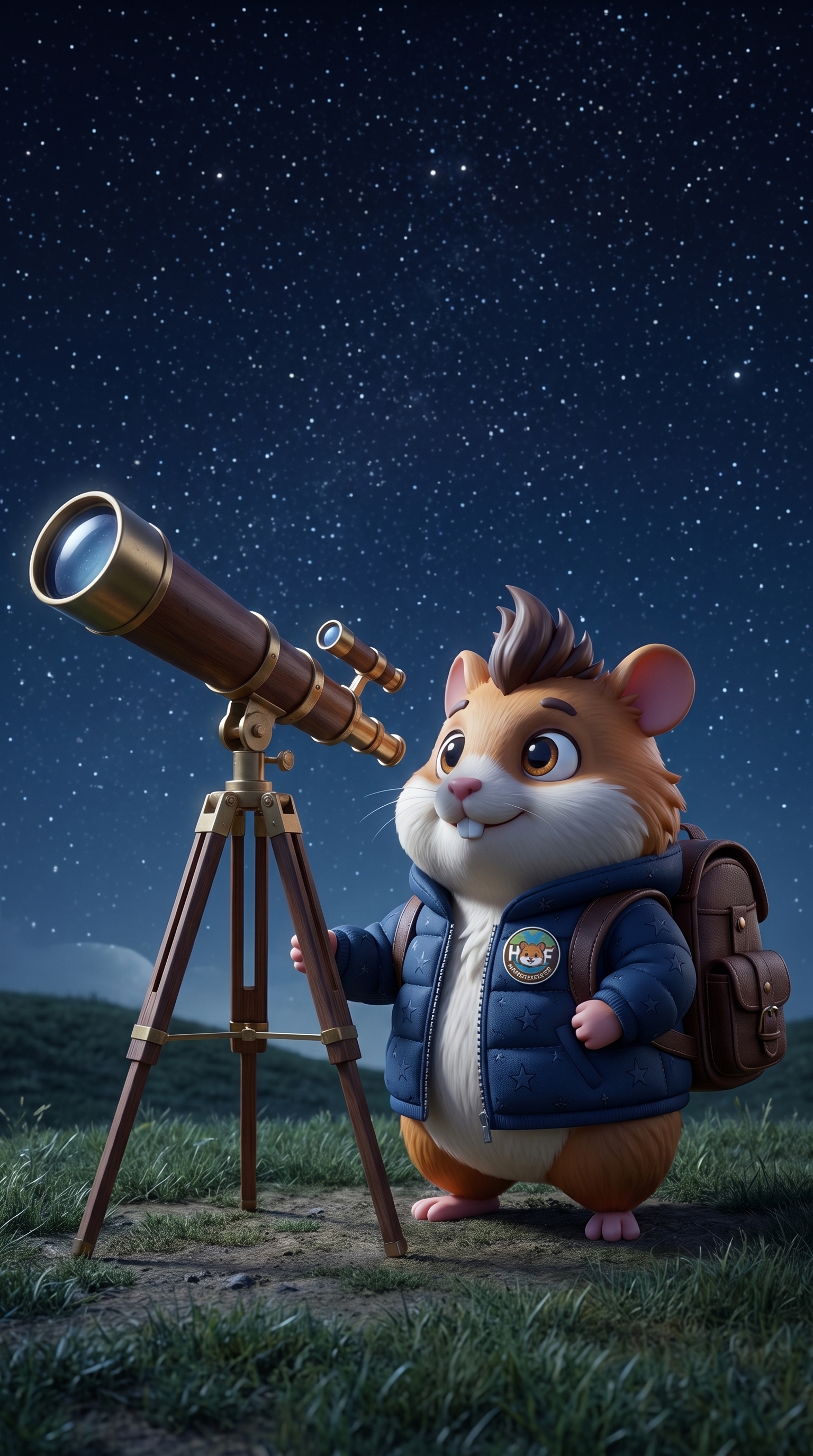 Hamster looking through telescope